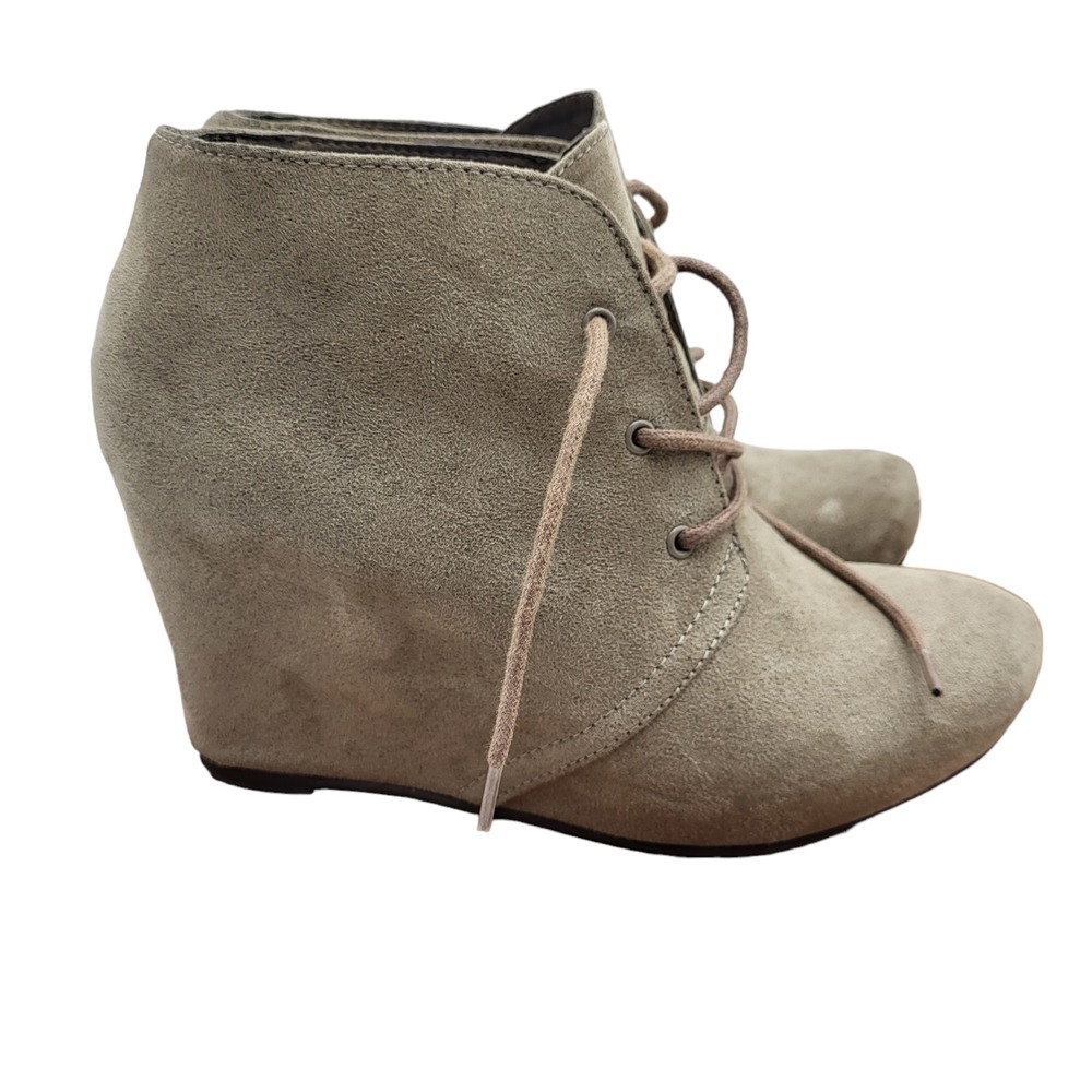 X Appeal Flynn Ankle Booties Womens Size 8 Taupe Faux Suede Hidden Wedge Ankle